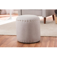 Baxton Studio 1708-Light Gray Rosine Modern and Contemporary Light Grey Fabric Upholstered Nail Trim Ottoman